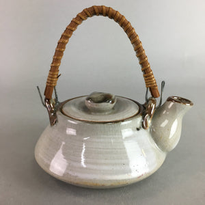 Japanese Ceramic Teapot Vtg Pottery Kyusu Gray Brush Mark White Sencha PT958