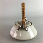 Japanese Ceramic Teapot Vtg Pottery Kyusu Gray Brush Mark White Sencha PT958