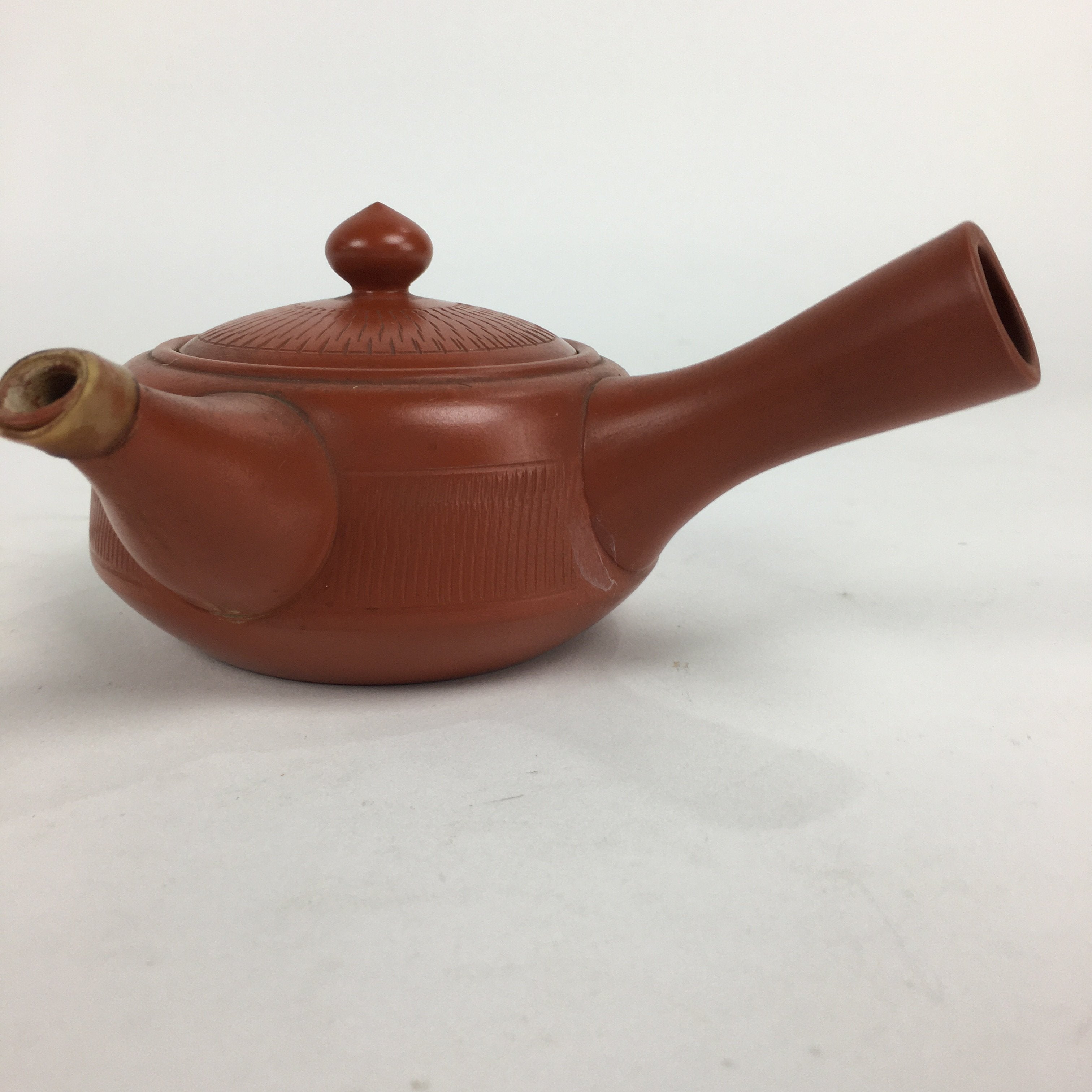 Japanese Ceramic Teapot Vtg Red Pottery Red Clay Kyusu Strainer Sencha PP739
