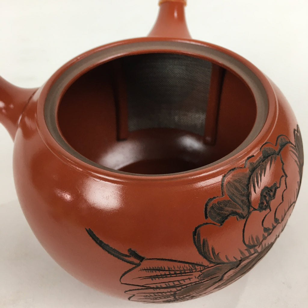 Japanese Ceramic Teapot Vtg Red Pottery Red Clay Kyusu Strainer Sencha PP740
