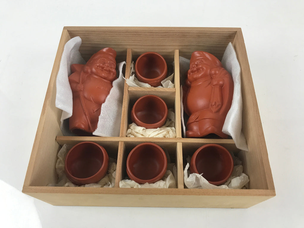 Japanese Ceramic Tokoname Ware Sake Cup And Bottle Set Vtg Guinomi Tokkuri PX677