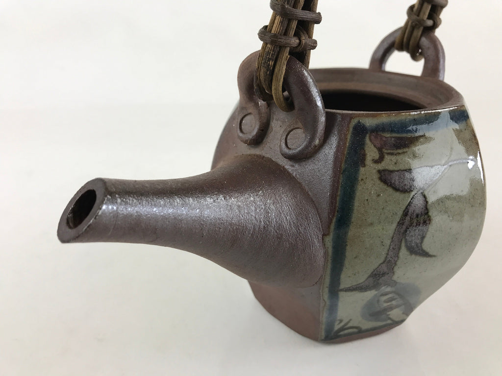 Japanese Ceramic Tokoname Ware Teapot Kyusu Vtg Brown Plant Vine Handle PY246