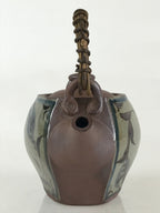 Japanese Ceramic Tokoname Ware Teapot Kyusu Vtg Brown Plant Vine Handle PY246