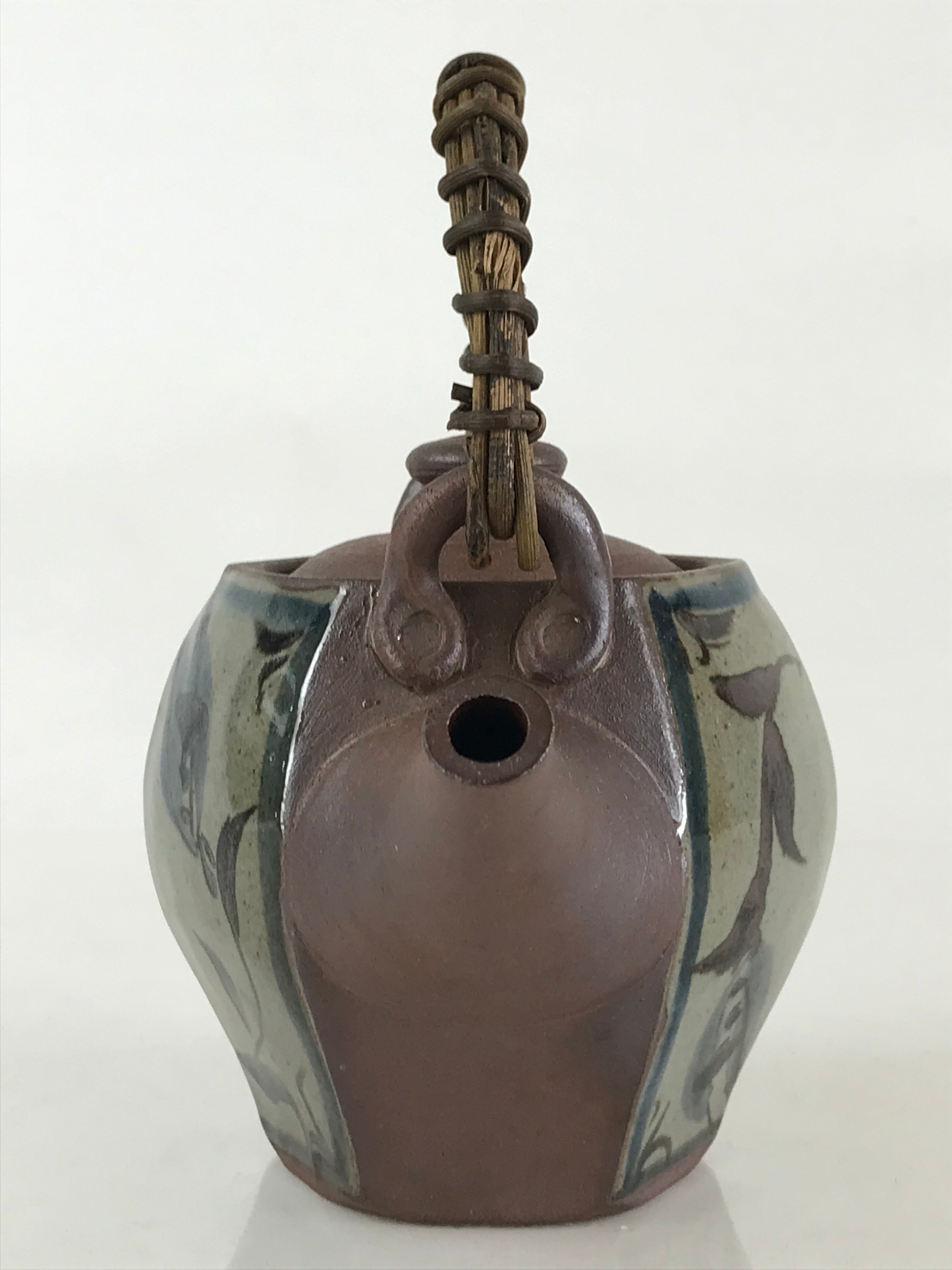 Japanese Ceramic Tokoname Ware Teapot Kyusu Vtg Brown Plant Vine Handle PY246