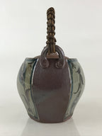 Japanese Ceramic Tokoname Ware Teapot Kyusu Vtg Brown Plant Vine Handle PY246