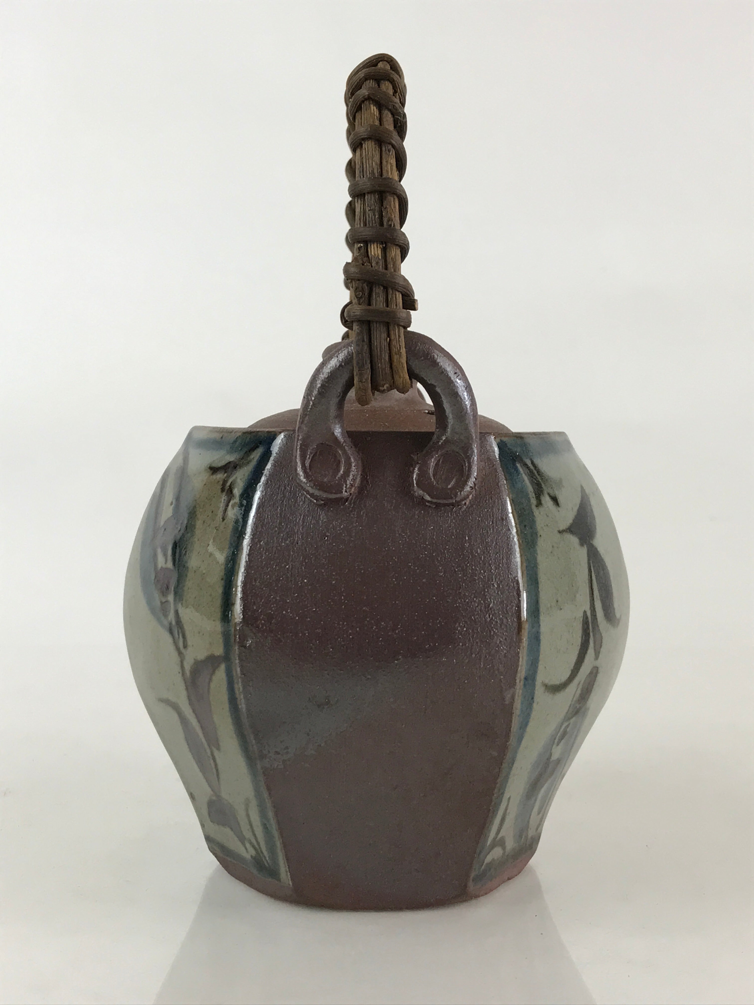 Japanese Ceramic Tokoname Ware Teapot Kyusu Vtg Brown Plant Vine Handle PY246