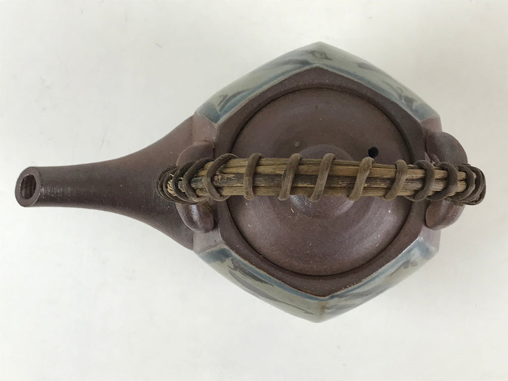 Japanese Ceramic Tokoname Ware Teapot Kyusu Vtg Brown Plant Vine Handle PY246