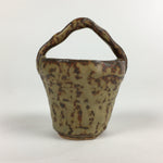 Japanese Ceramic Vtg Bucket Shaped Mini Flower Vase Handle Brown Yellow PP917