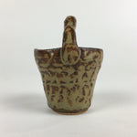 Japanese Ceramic Vtg Bucket Shaped Mini Flower Vase Handle Brown Yellow PP917