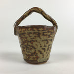 Japanese Ceramic Vtg Bucket Shaped Mini Flower Vase Handle Brown Yellow PP917