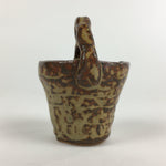 Japanese Ceramic Vtg Bucket Shaped Mini Flower Vase Handle Brown Yellow PP917