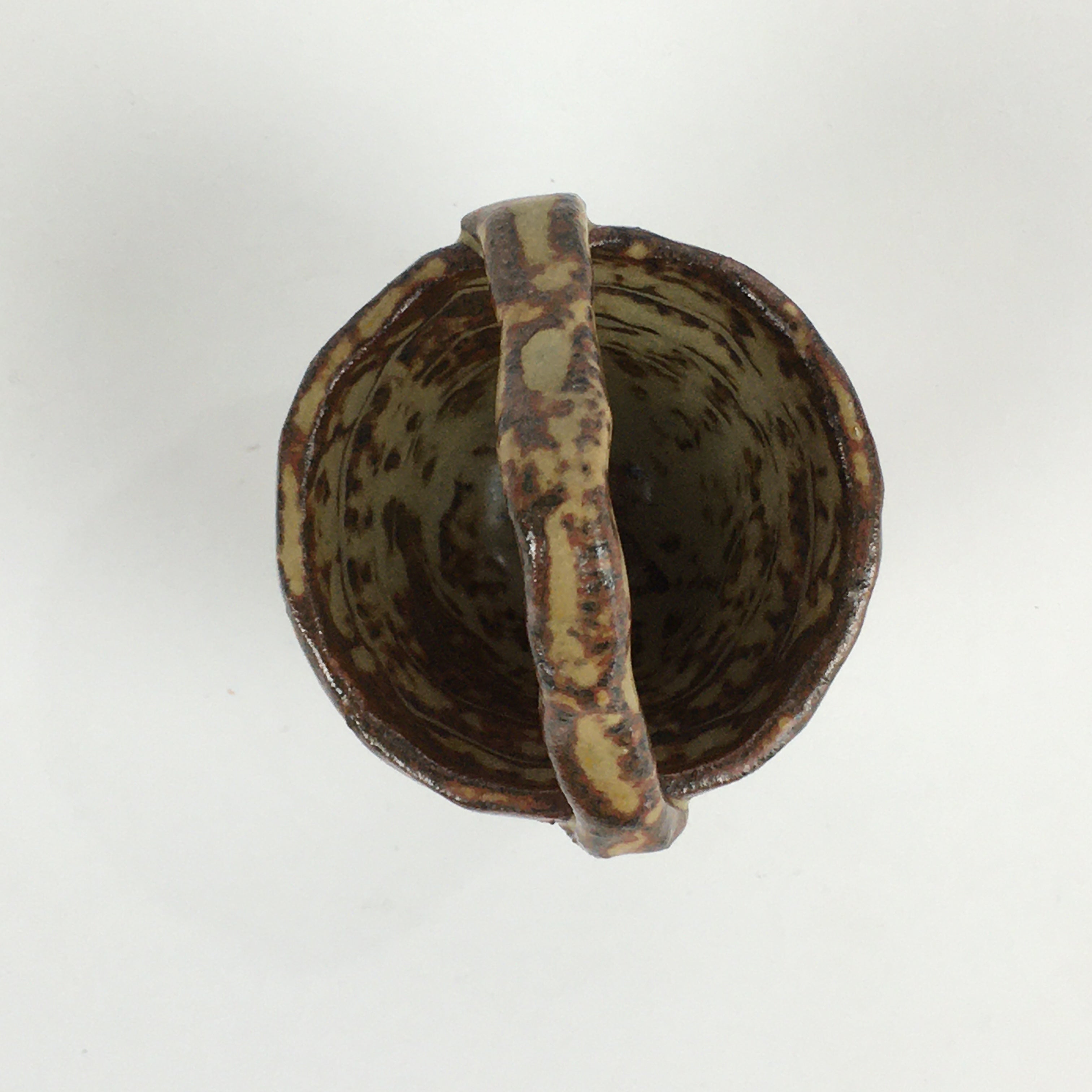 Japanese Ceramic Vtg Bucket Shaped Mini Flower Vase Handle Brown Yellow PP917