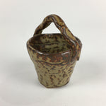 Japanese Ceramic Vtg Bucket Shaped Mini Flower Vase Handle Brown Yellow PP917