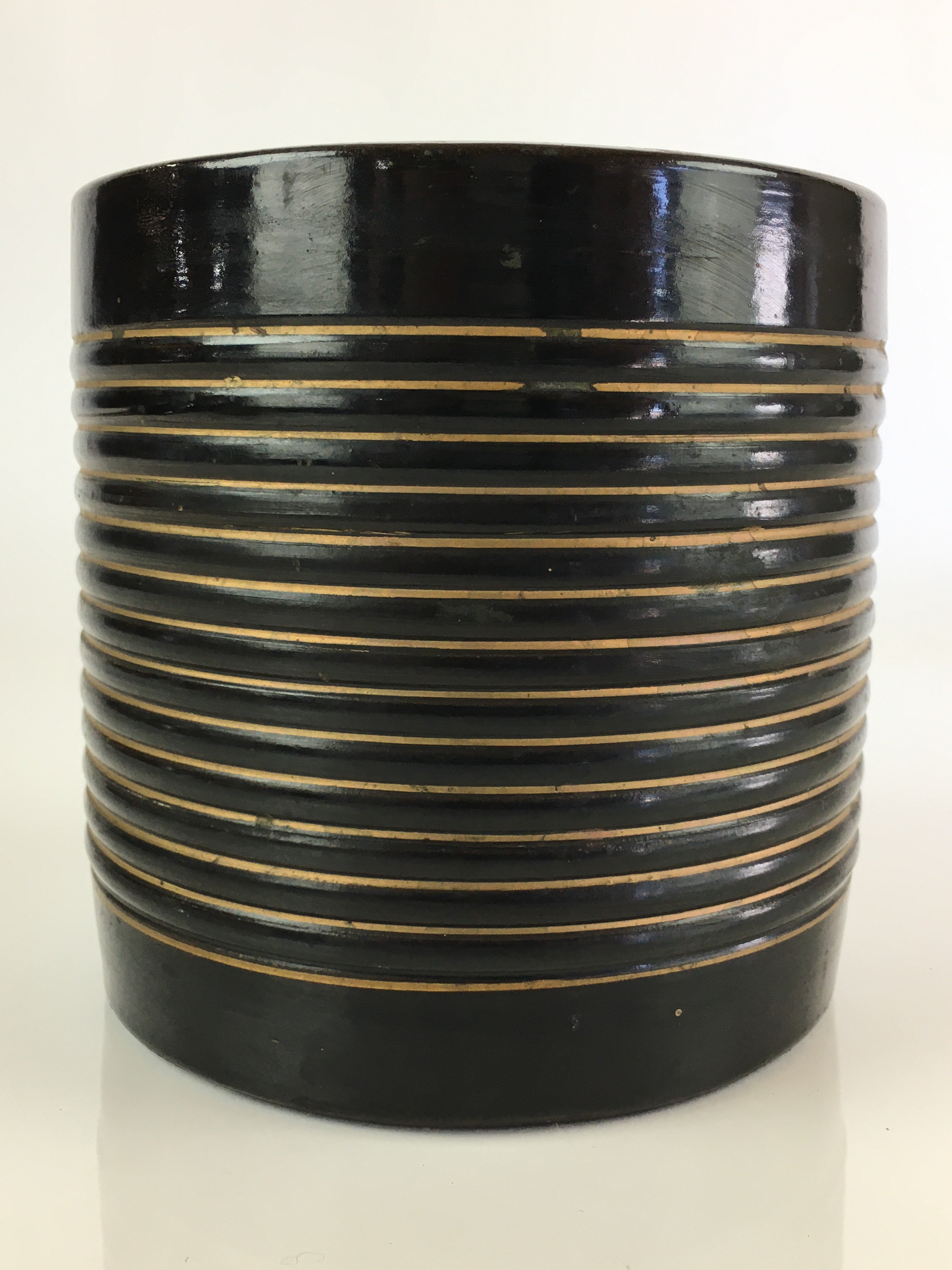 Japanese Ceramic Wastewater Vase Kensui Vtg Tea Ceremony Brown PY111