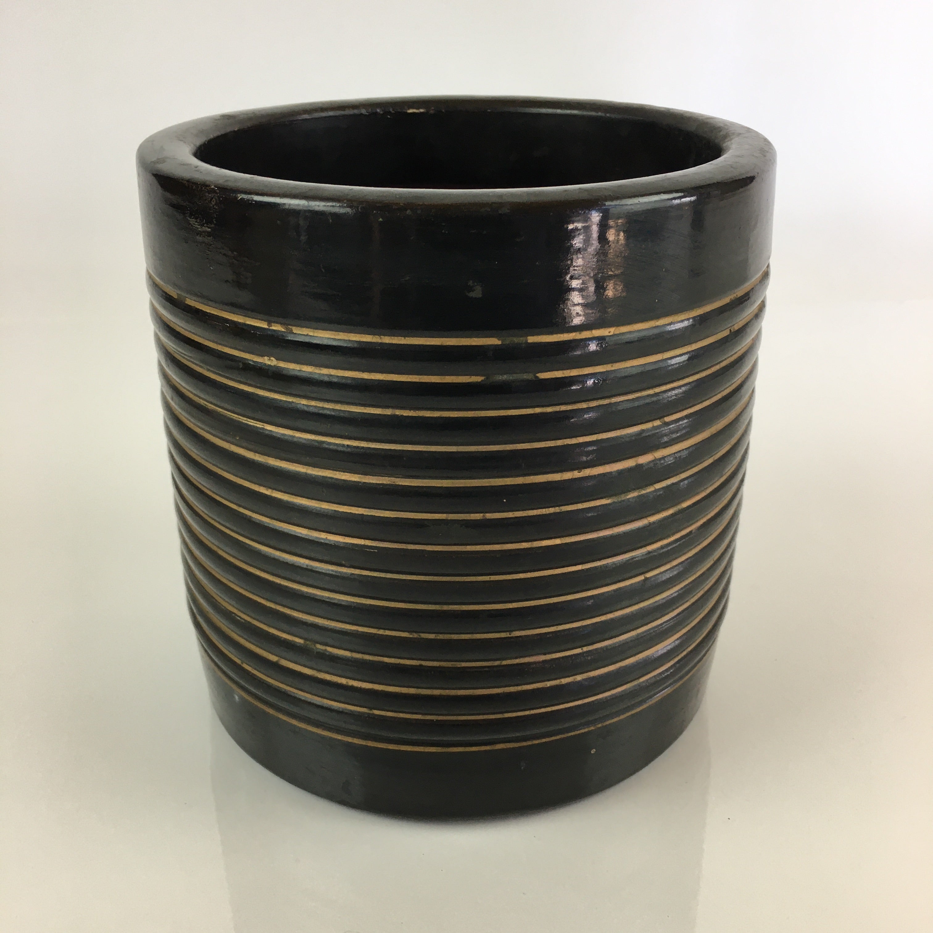 Japanese Ceramic Wastewater Vase Kensui Vtg Tea Ceremony Brown PY111