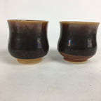 Japanese Ceramic Yoron Kiln Teacup 2pc Set Vtg Pottery Yunomi Box Brown PX567