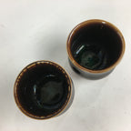 Japanese Ceramic Yoron Kiln Teacup 2pc Set Vtg Pottery Yunomi Box Brown PX567
