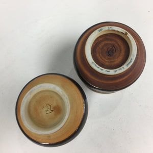 Japanese Ceramic Yoron Kiln Teacup 2pc Set Vtg Pottery Yunomi Box Brown PX567