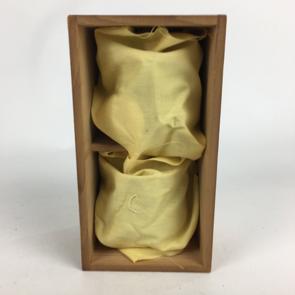 Japanese Ceramic Yoron Kiln Teacup 2pc Set Vtg Pottery Yunomi Box Brown PX567