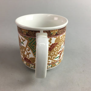 Japanese Ceramic Yunomi Mug Vtg Teacup Pottery Red Gold Akae Flower Handle PT225