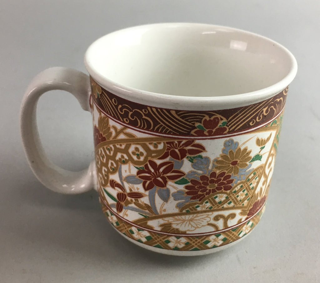 Japanese Ceramic Yunomi Mug Vtg Teacup Pottery Red Gold Akae Flower Handle PT225