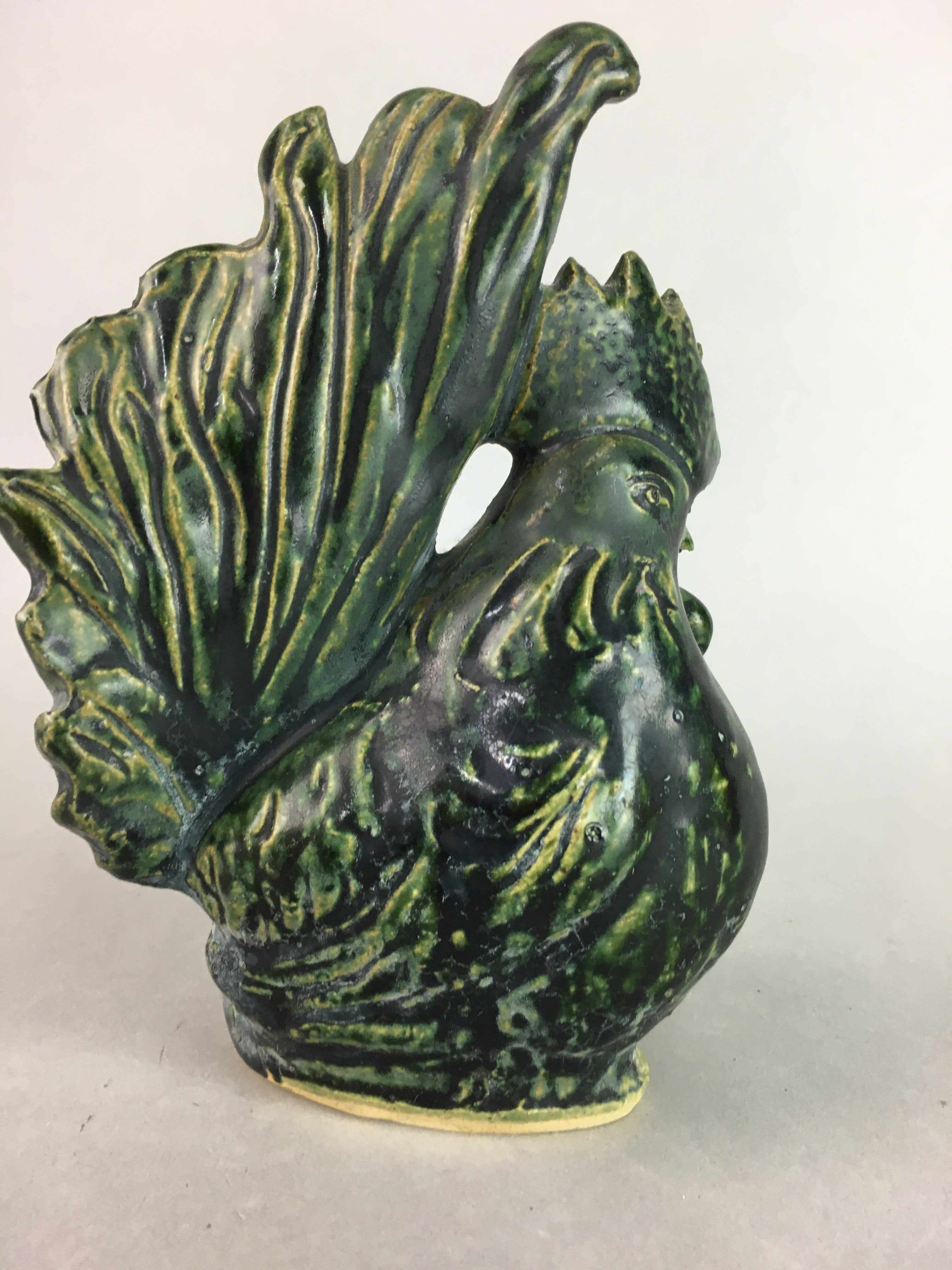 Japanese Ceramic Zodiac Chicken Statue Vtg Pottery Green Okimono BD527