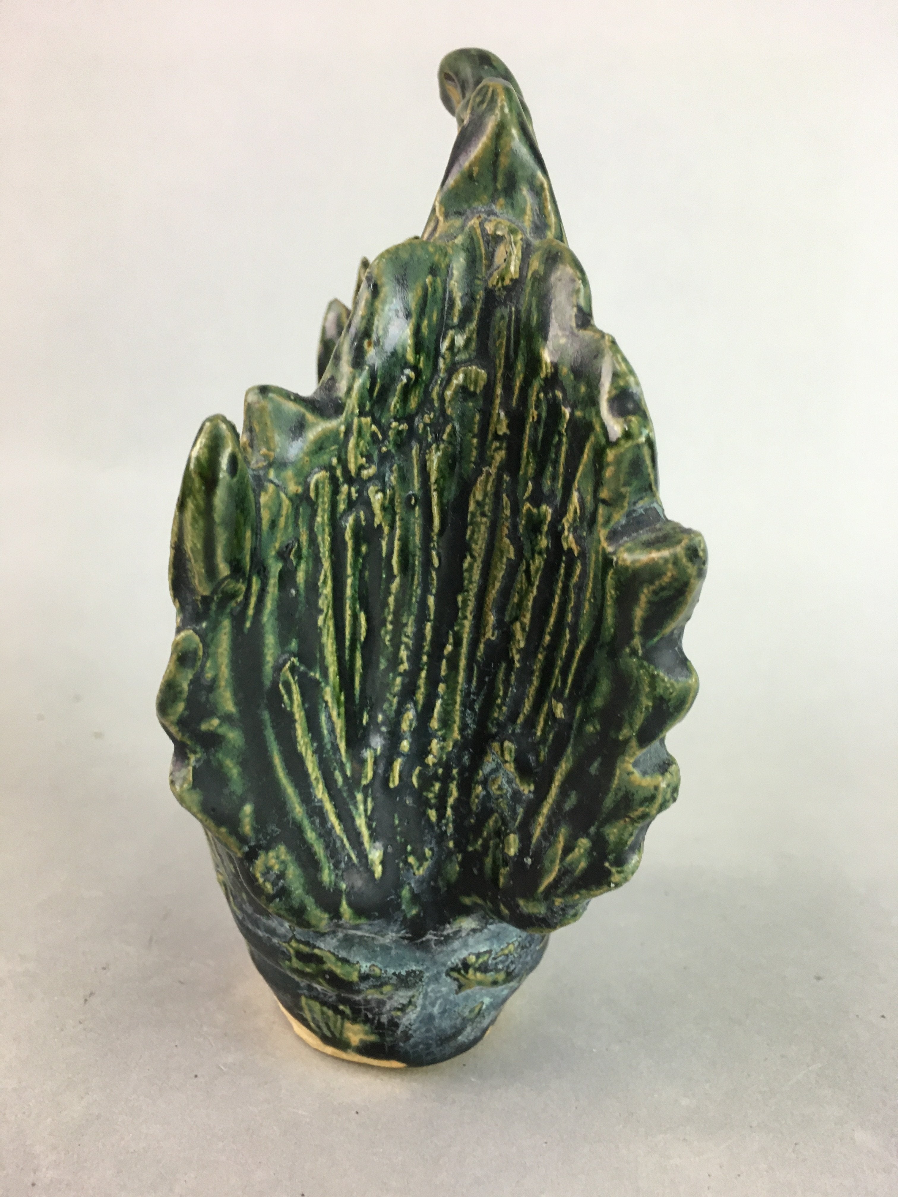 Japanese Ceramic Zodiac Chicken Statue Vtg Pottery Green Okimono BD527