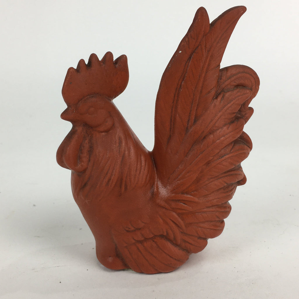 Japanese Ceramic Zodiac Chicken Statue Vtg Red Clay Lucky Charm Figurine BD704