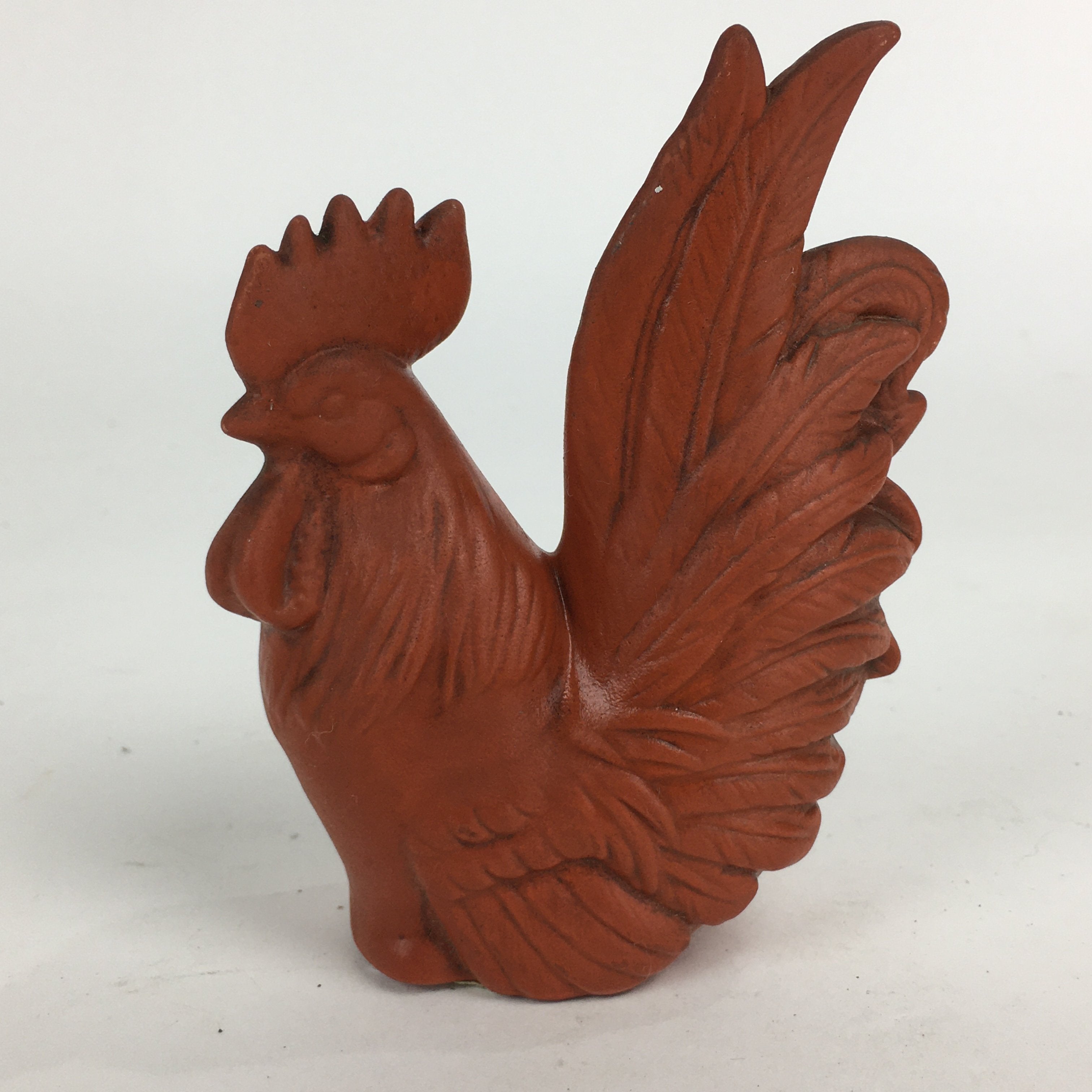 Japanese Ceramic Zodiac Chicken Statue Vtg Red Clay Lucky Charm Figurine BD704