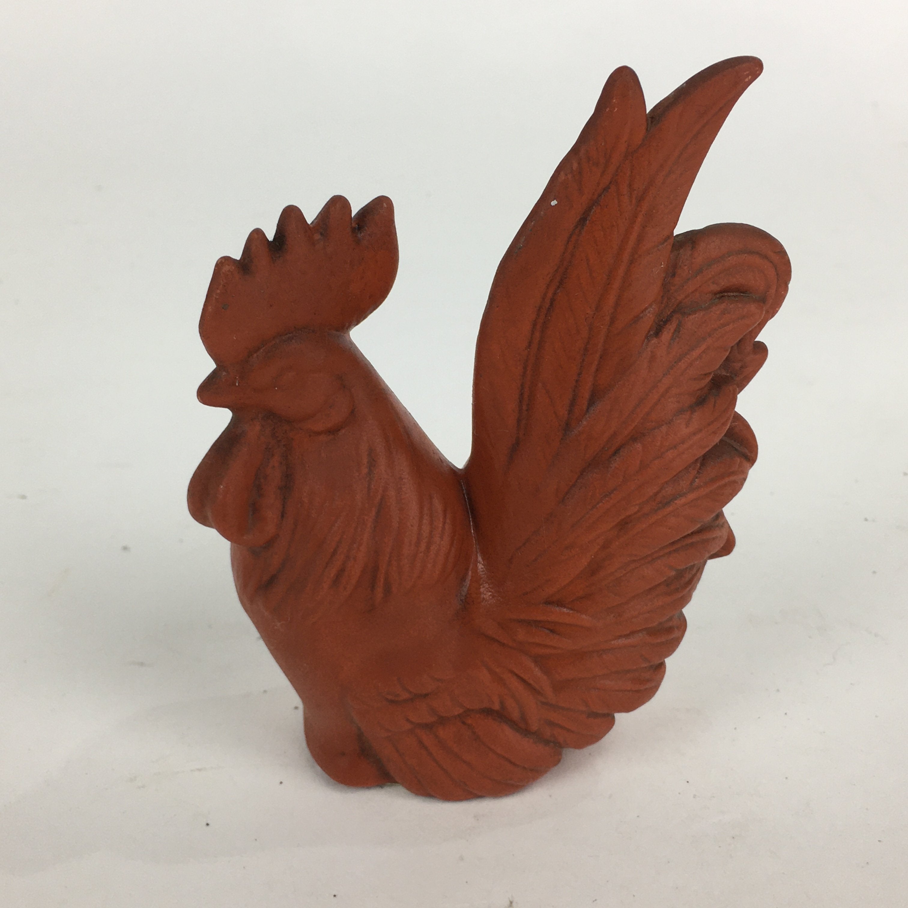 Japanese Ceramic Zodiac Chicken Statue Vtg Red Clay Lucky Charm Figurine BD704