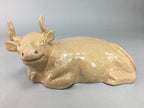 Japanese Ceramic Zodiac Cow Statue Vtg Pottery Brown Box Okimono PX371