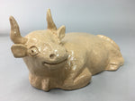 Japanese Ceramic Zodiac Cow Statue Vtg Pottery Brown Box Okimono PX371