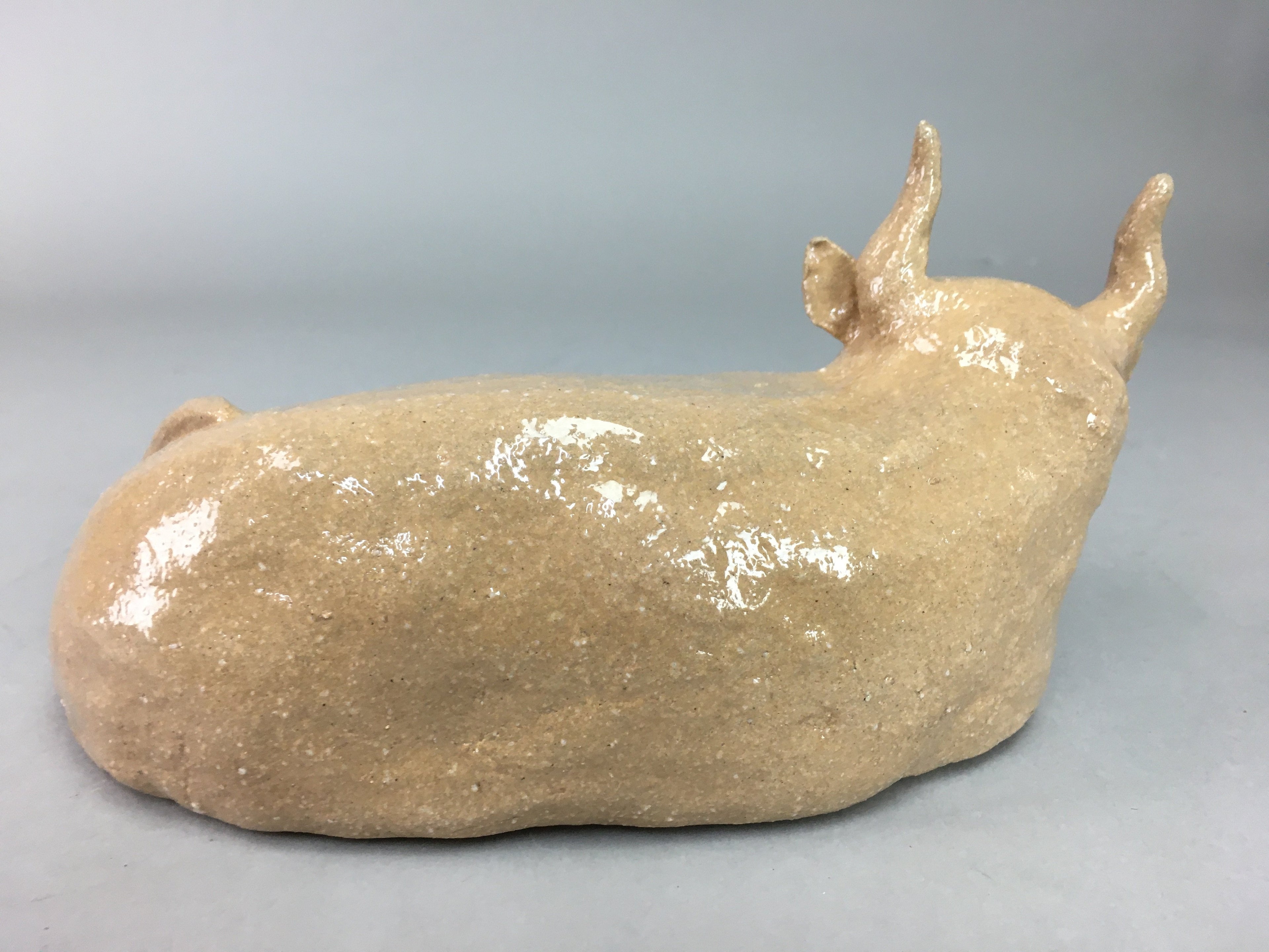 Japanese Ceramic Zodiac Cow Statue Vtg Pottery Brown Box Okimono PX371