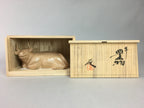 Japanese Ceramic Zodiac Cow Statue Vtg Pottery Brown Box Okimono PX371