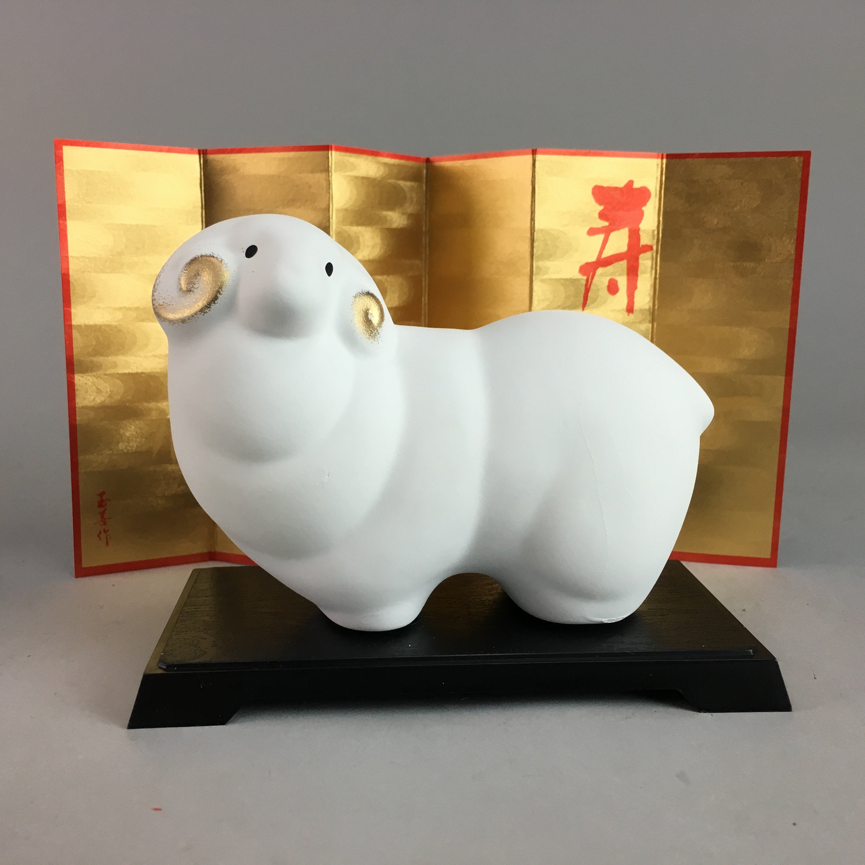 Japanese Ceramic Zodiac Sheep Statue Vtg Okimono White Display Oriental BD419