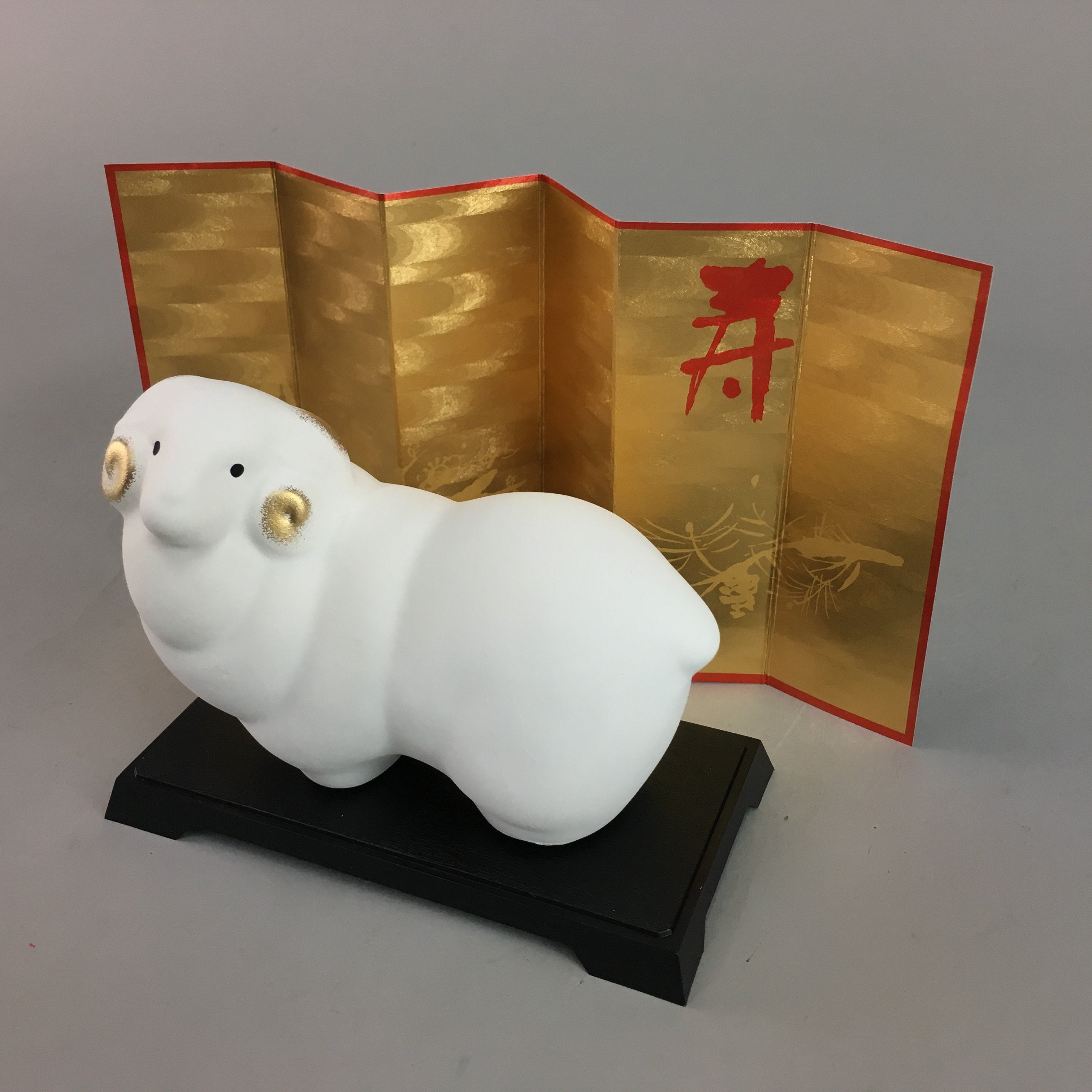 Japanese Ceramic Zodiac Sheep Statue Vtg Okimono White Display Oriental BD419