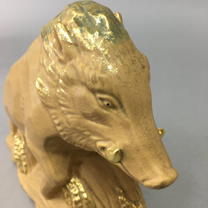 Japanese Ceramic Zodiac Wild Boar Statue Vtg Pottery Brown Box Okimono PX376