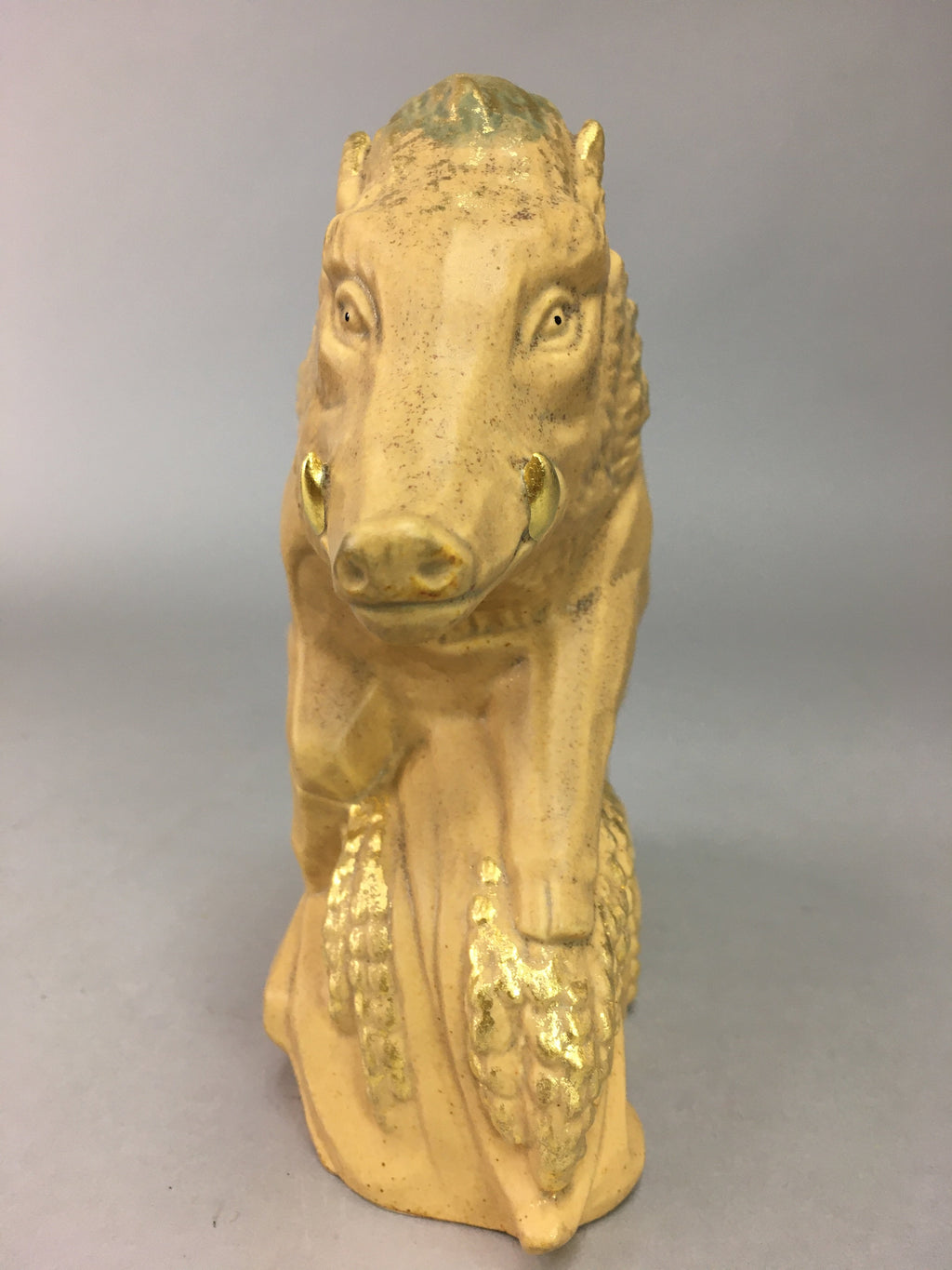 Japanese Ceramic Zodiac Wild Boar Statue Vtg Pottery Brown Box Okimono PX376