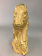 Japanese Ceramic Zodiac Wild Boar Statue Vtg Pottery Brown Box Okimono PX376