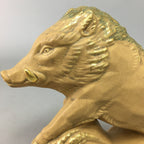 Japanese Ceramic Zodiac Wild Boar Statue Vtg Pottery Brown Box Okimono PX376