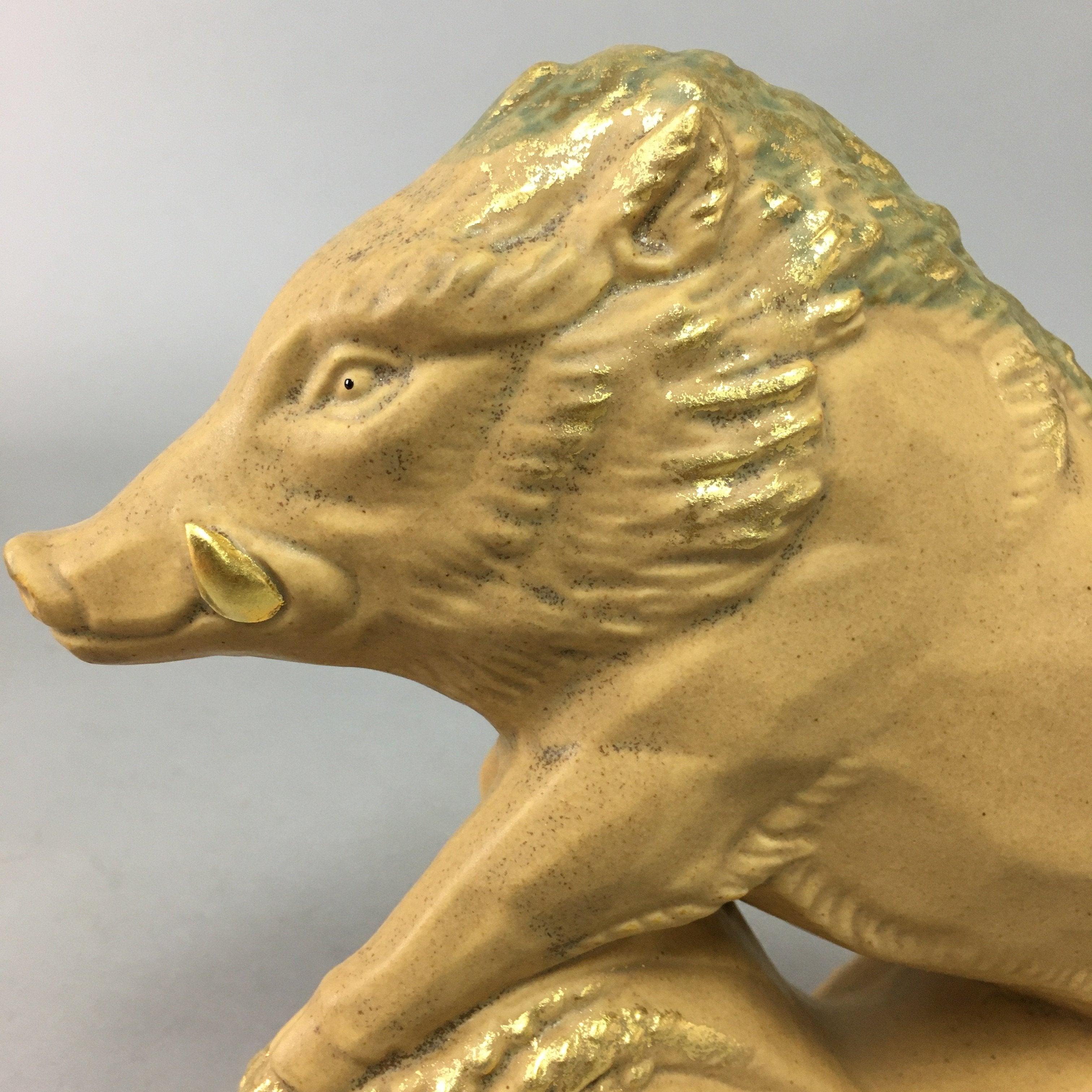 Japanese Ceramic Zodiac Wild Boar Statue Vtg Pottery Brown Box Okimono PX376