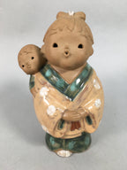 Japanese Ceramic kids Statue Vtg Kimono Girl Baby Babysitting Brown BD599