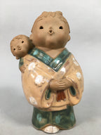 Japanese Ceramic kids Statue Vtg Kimono Girl Baby Babysitting Brown BD599