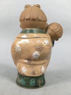 Japanese Ceramic kids Statue Vtg Kimono Girl Baby Babysitting Brown BD599