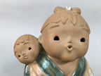 Japanese Ceramic kids Statue Vtg Kimono Girl Baby Babysitting Brown BD599