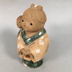Japanese Ceramic kids Statue Vtg Kimono Girl Baby Babysitting Brown BD599
