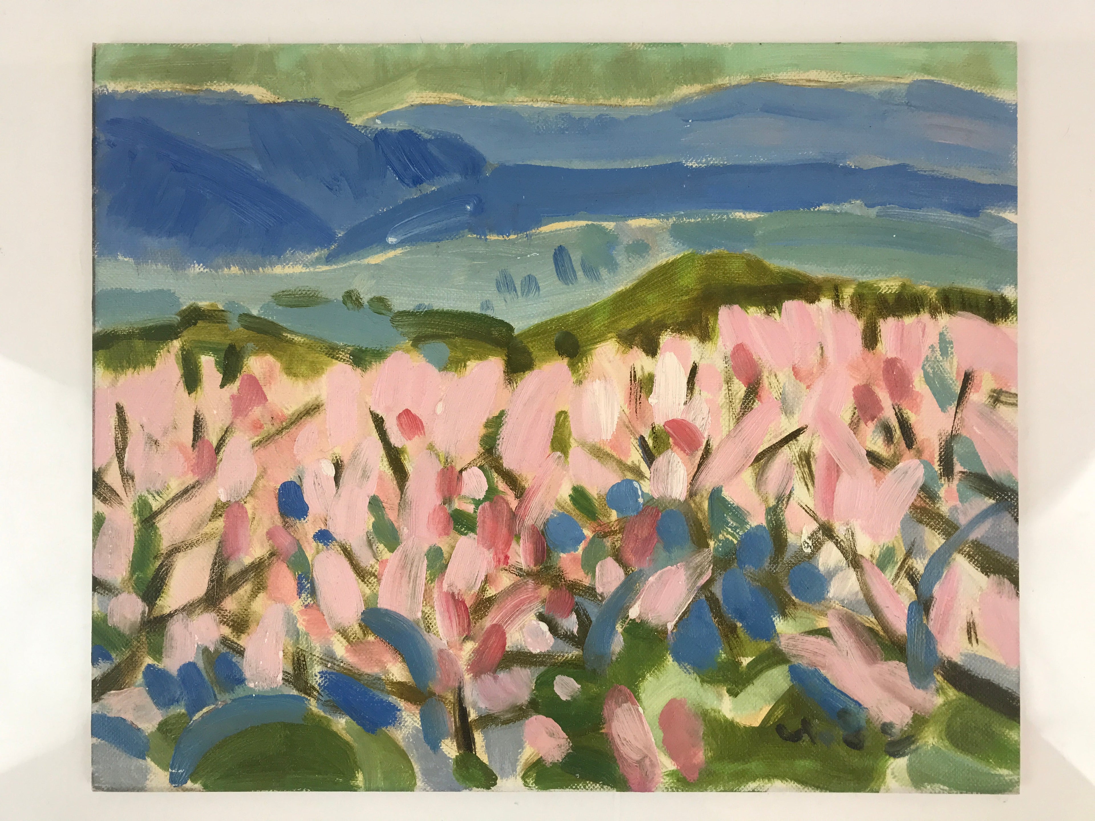 Japanese Cherry Blossom Mountain Oil Painting Signed Yoshihiro Hagino FL173
