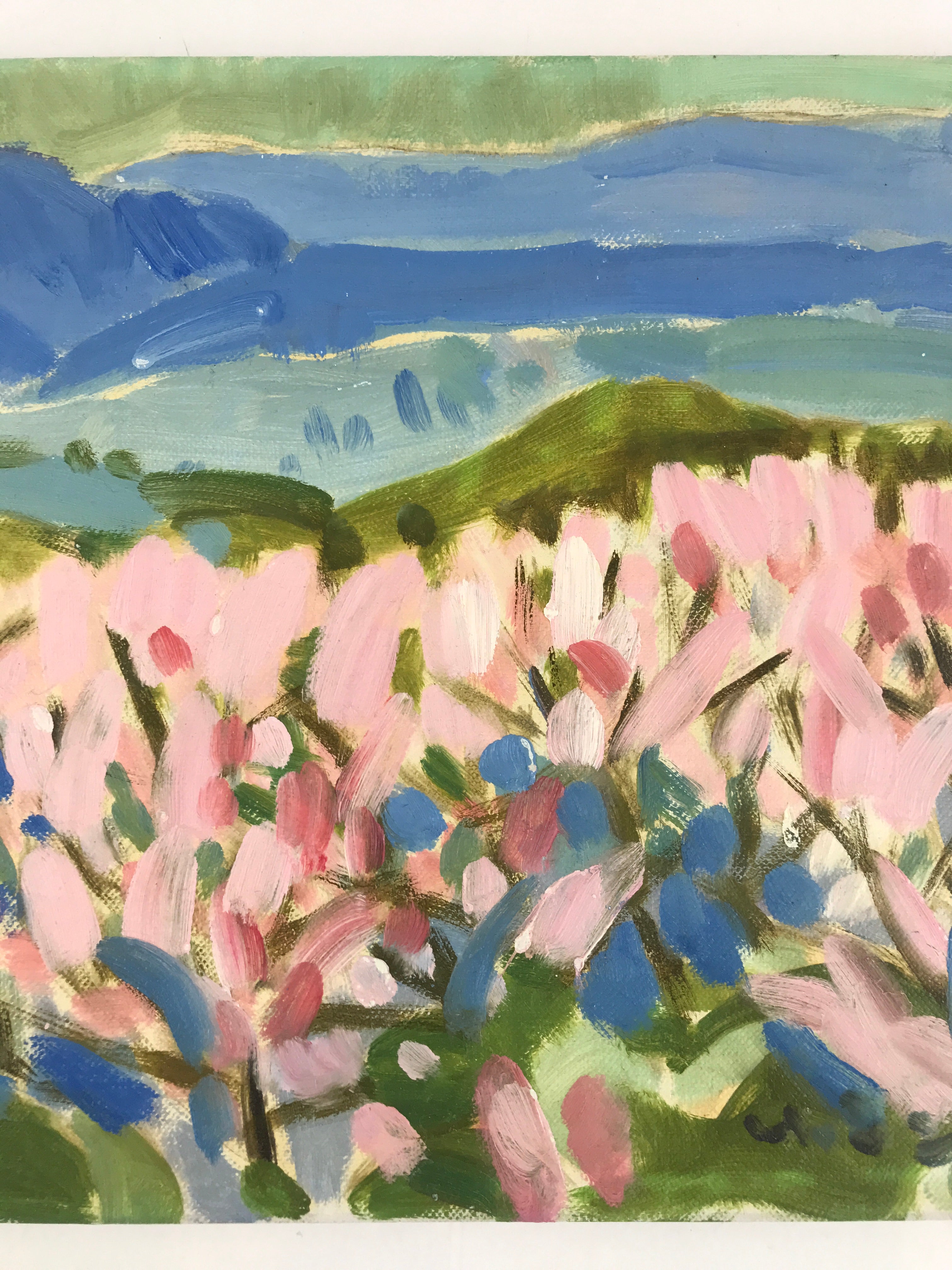 Japanese Cherry Blossom Mountain Oil Painting Signed Yoshihiro Hagino FL173