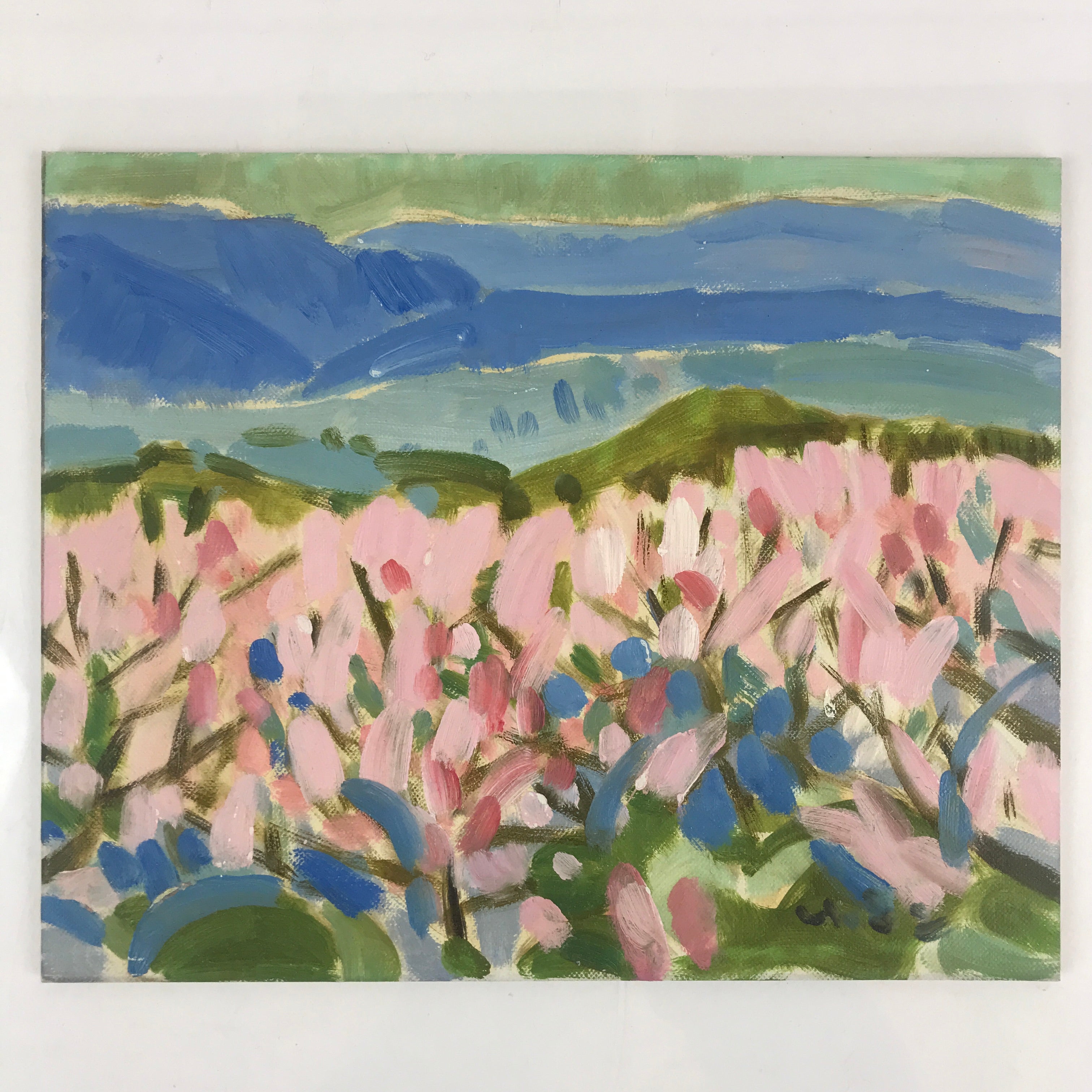 Japanese Cherry Blossom Mountain Oil Painting Signed Yoshihiro Hagino FL173