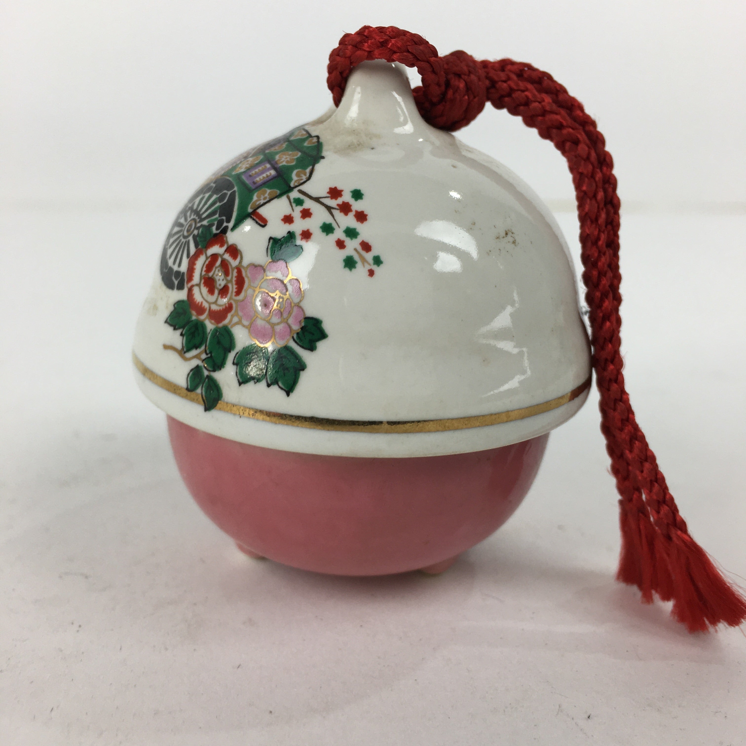 Japanese Clay Bell Dorei Kutani Ware Vtg Ceramic Doll Rickshaw Flower DR353